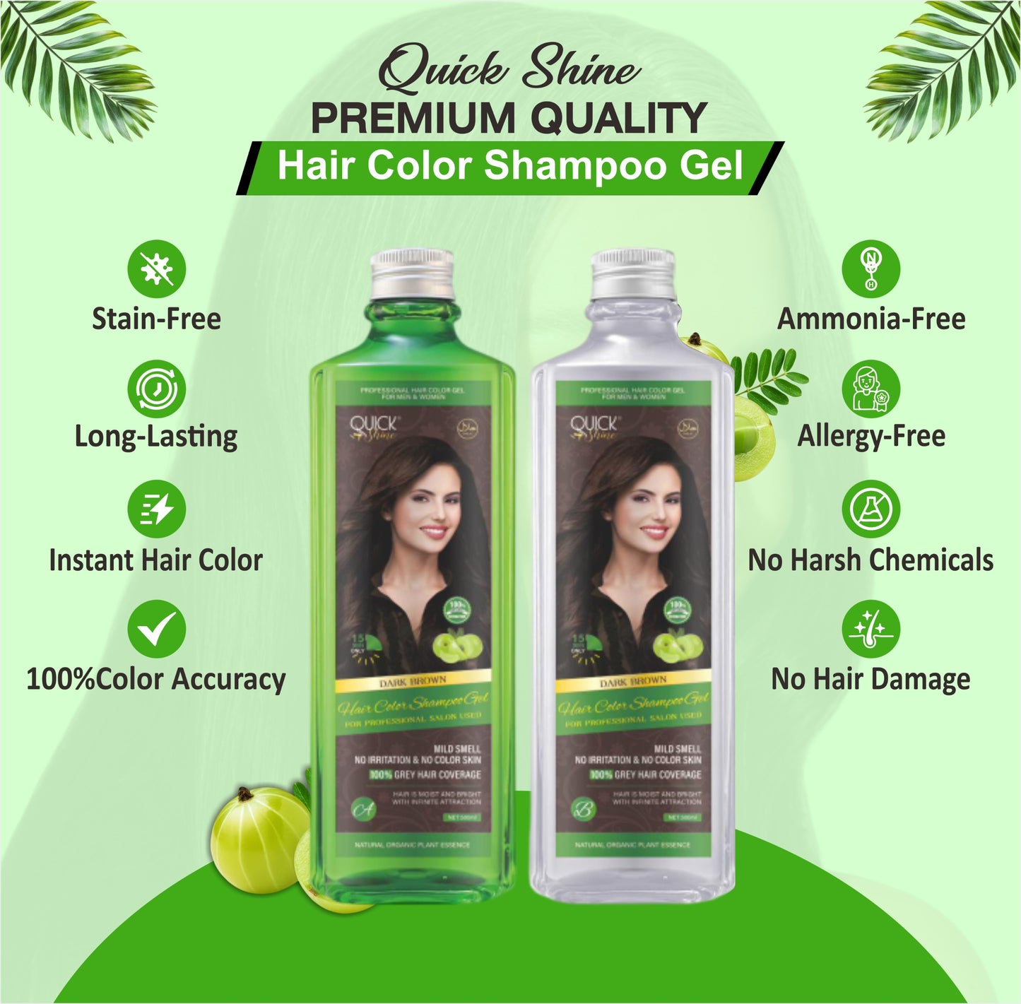 Professional Hair Dye Shampoo – 5-in-1 Grey Hair Coverage Shampoo with Natural Extracts
